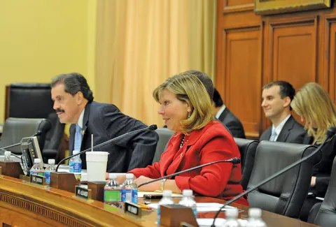 Image of Representative Jo Ann Emerson (R-MO) and José Serrano (D-NY)